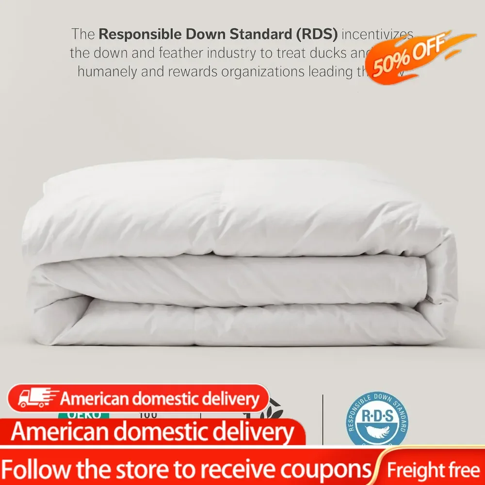 Down Comforter King Size, Ultra-Soft Luxury US White Down Duvet Insert, Durable 100% Cotton Shell, Lightweight Breathable Duvet,