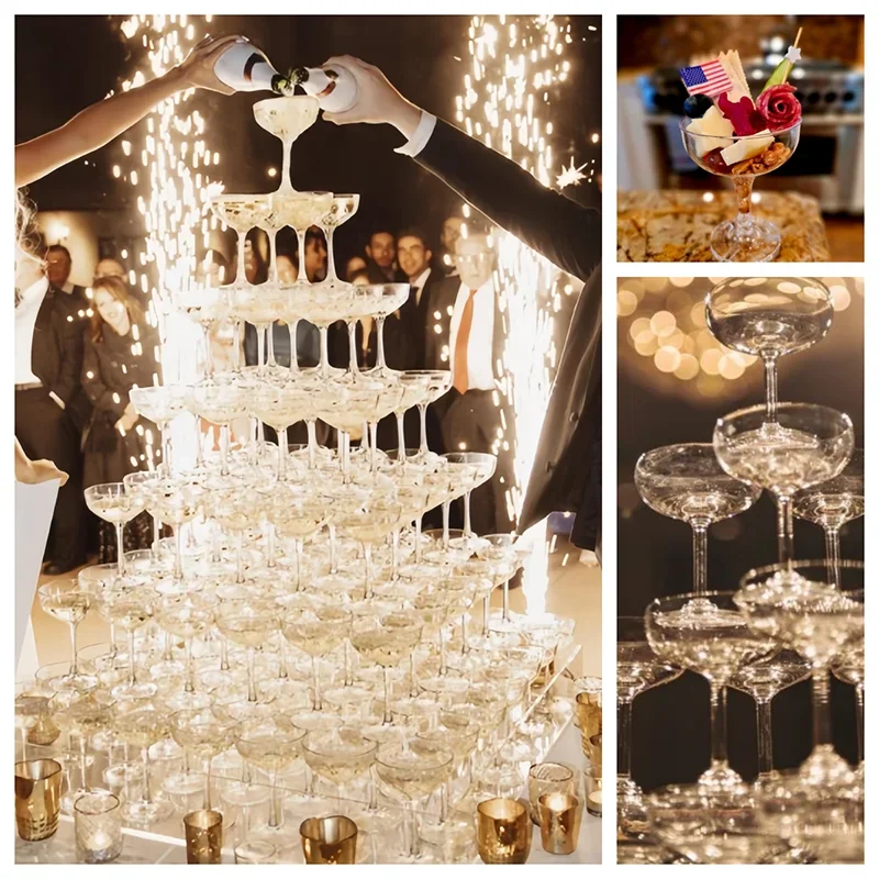 Clear Plastic Champagne Tower 5/7/8 Tier Glass Holder Stand for Wedding Birthday Party Couples 5 Oz per Glass