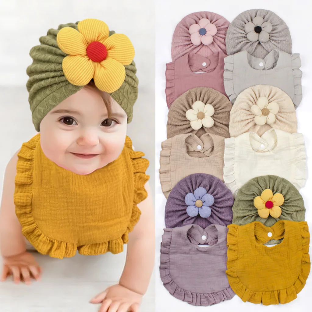 

2pcs Baby Bibs Hat Set Ruffle Edge Saliva Towel Kids Feeding Anti Dirty Bibs Infant Burp Cloth Newborn Fashion Gift Accessories