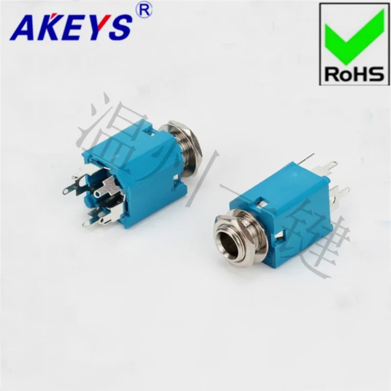10 PCS 6.35MM headphone socket 6.35.330 Blue-Audio-Video vertical socket 3 feet and 5 feet blue-black