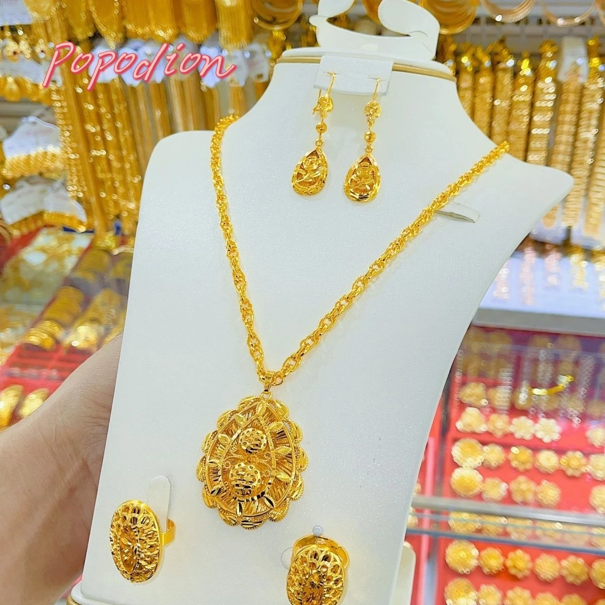 New 24K Gold Plating Dubai Jewelry Necklace Earrings Wedding Three Piece Set YY10326