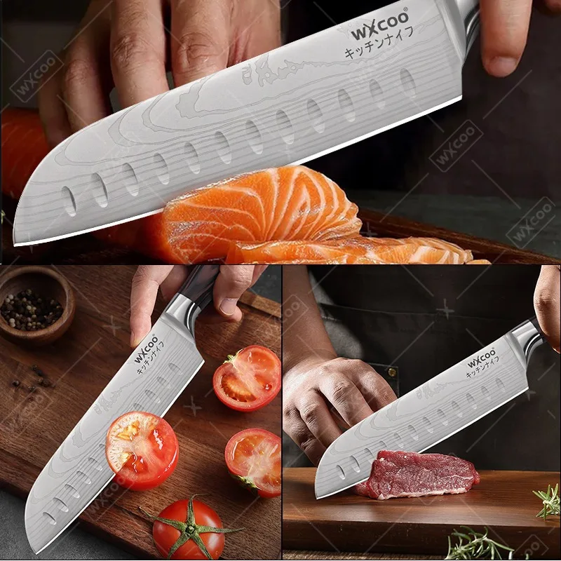 Cuchillo de utilidad Santoku profesional para hombre, cuchillos de cocina afilados multiusos para Chef, picadora de cocina, Sashimi, fruta de ternera, 1-9 Uds.