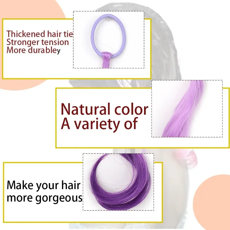 12 szt. Kolorowe Doczepy Syntetyczne 35 cm Lekkie Kolorowe Doczepy dla Dzieci Kręcony Kucyk z Gumką