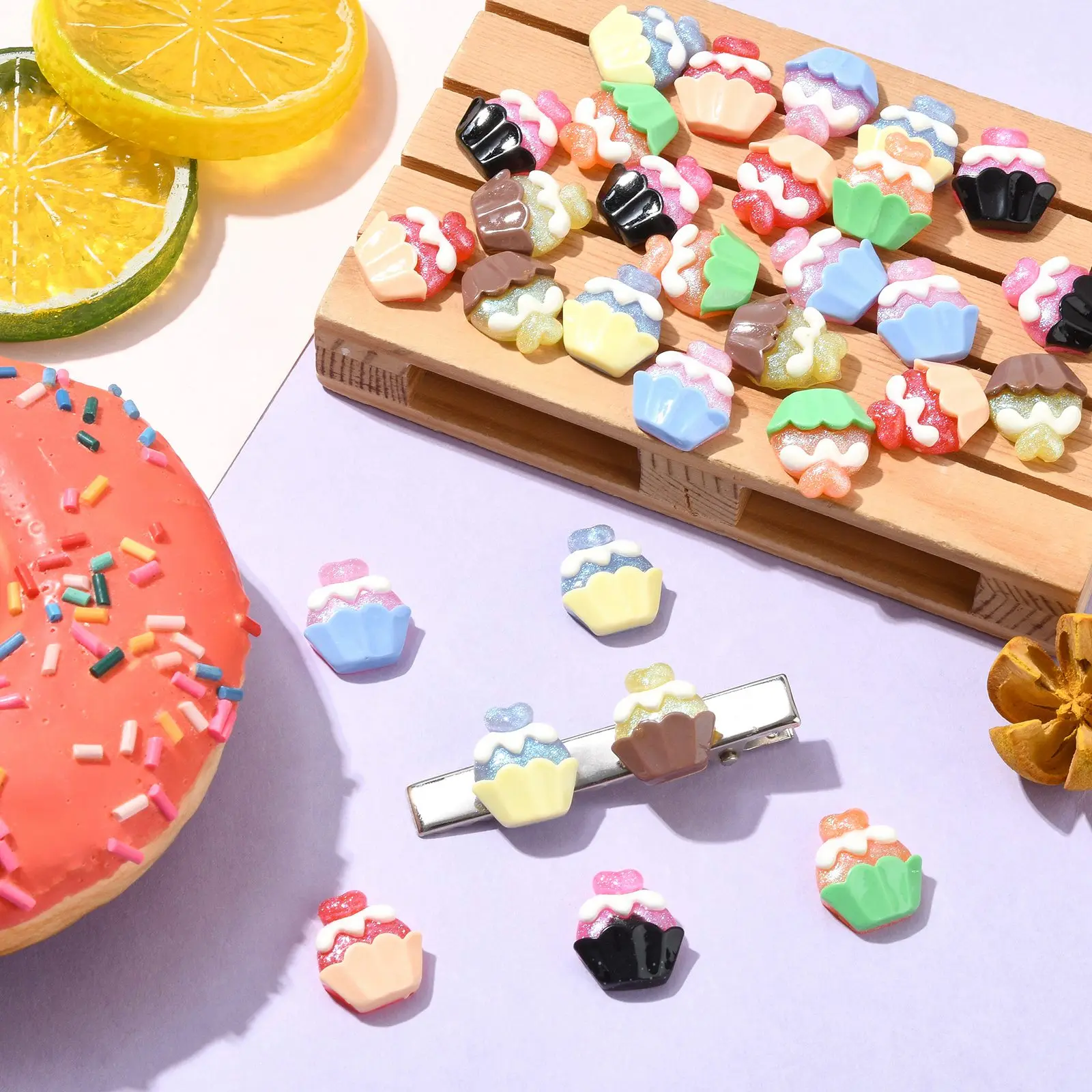 30Pcs 6 Colors Dessert Food Resin Cabochons Flatback Sweet Cupcake Decoden Cabochons for DIY Jewelry