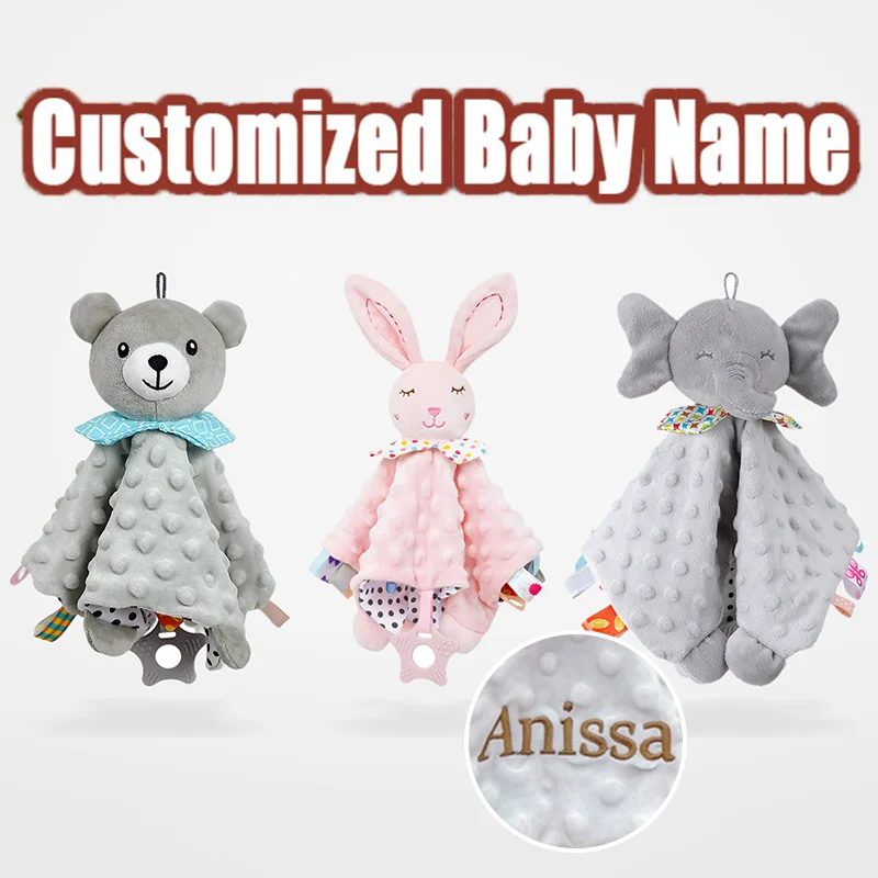 Personalized Baby Security Blanket with Custom Embroidered Name, Soft Animal Lovey Comforter, Newborn Gift for Baby Shower