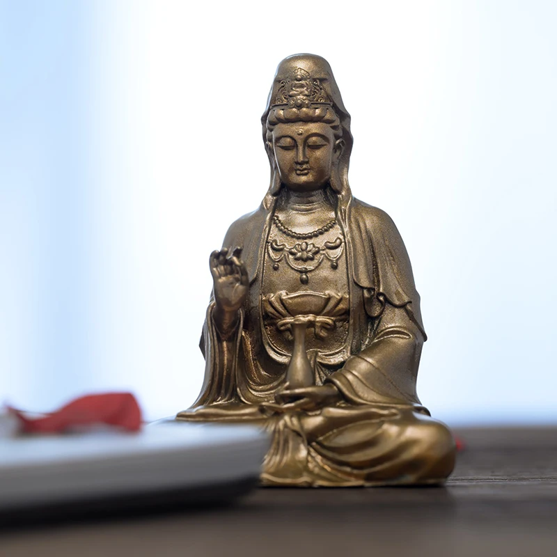 Brass Guanyin Bodhisattva Statue – Guardian of Serenity & Harmony, Spiritual Decor for Home, Office & Meditation Space