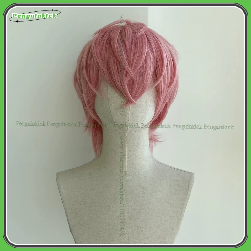 

Ayato Yuri Cosplay Synthetic Wig Bangs Pink Short Hair Yarichin Club Game Anime Role-play Real Pictures