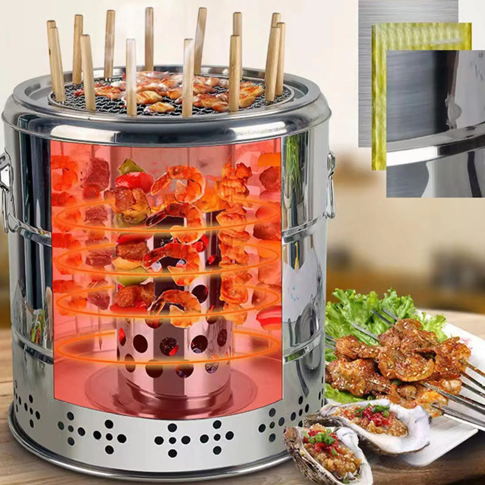 Portable Smokeless Charcoal Barbecue Bucket Grill Stainless Steel Hanging BBQ Barrel for Outdoor Camping Adventure