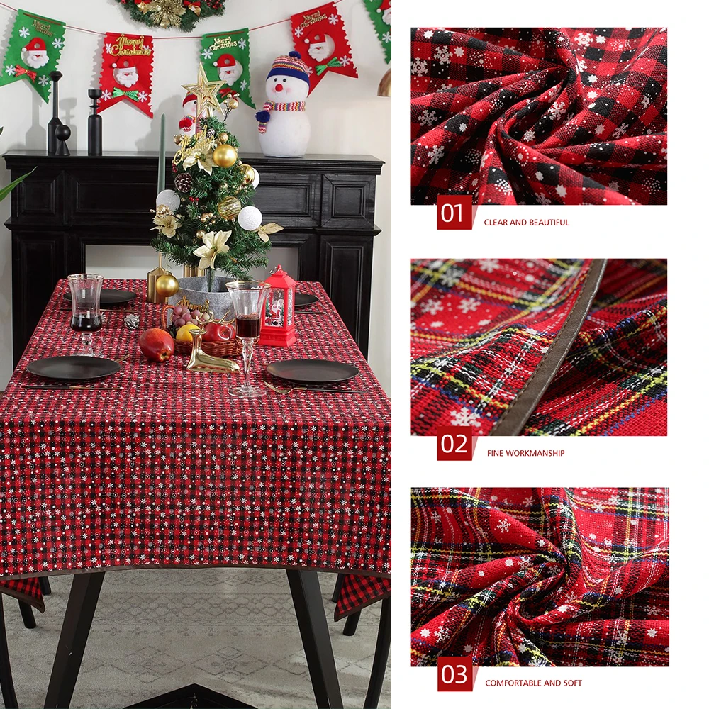 อเมริกันผ้าปูโต๊ะคริสต์มาสศิลปะสีแดงลายสก๊อตแผ่นรองจานกาแฟตารางผ้าปิคนิคบ้านตกแต่งใหม่ปีตารางผ้า