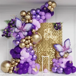 151/163pcs Purple Butterfly Balloon Garland Arch Macar Pink Purple Chrome Gold Ball Girl Birthday Party Baby Shower Wedding Deco