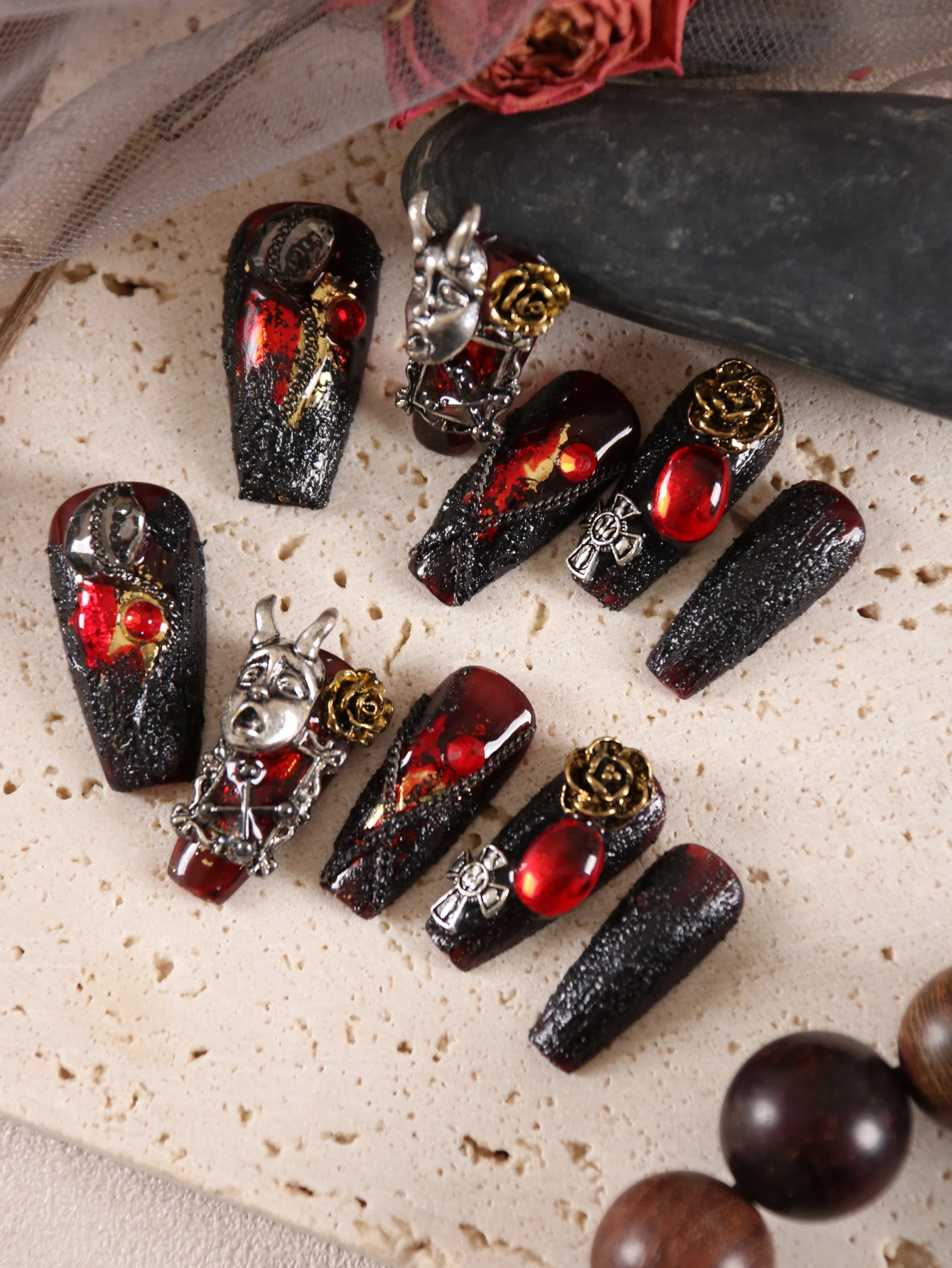 10Pcs Press on Nails Short White Green Cat's Eye Golden Press on Nails Fake Nails Includes 1 Sheet of Adhesive Tabs & 1 Pc Mini File
