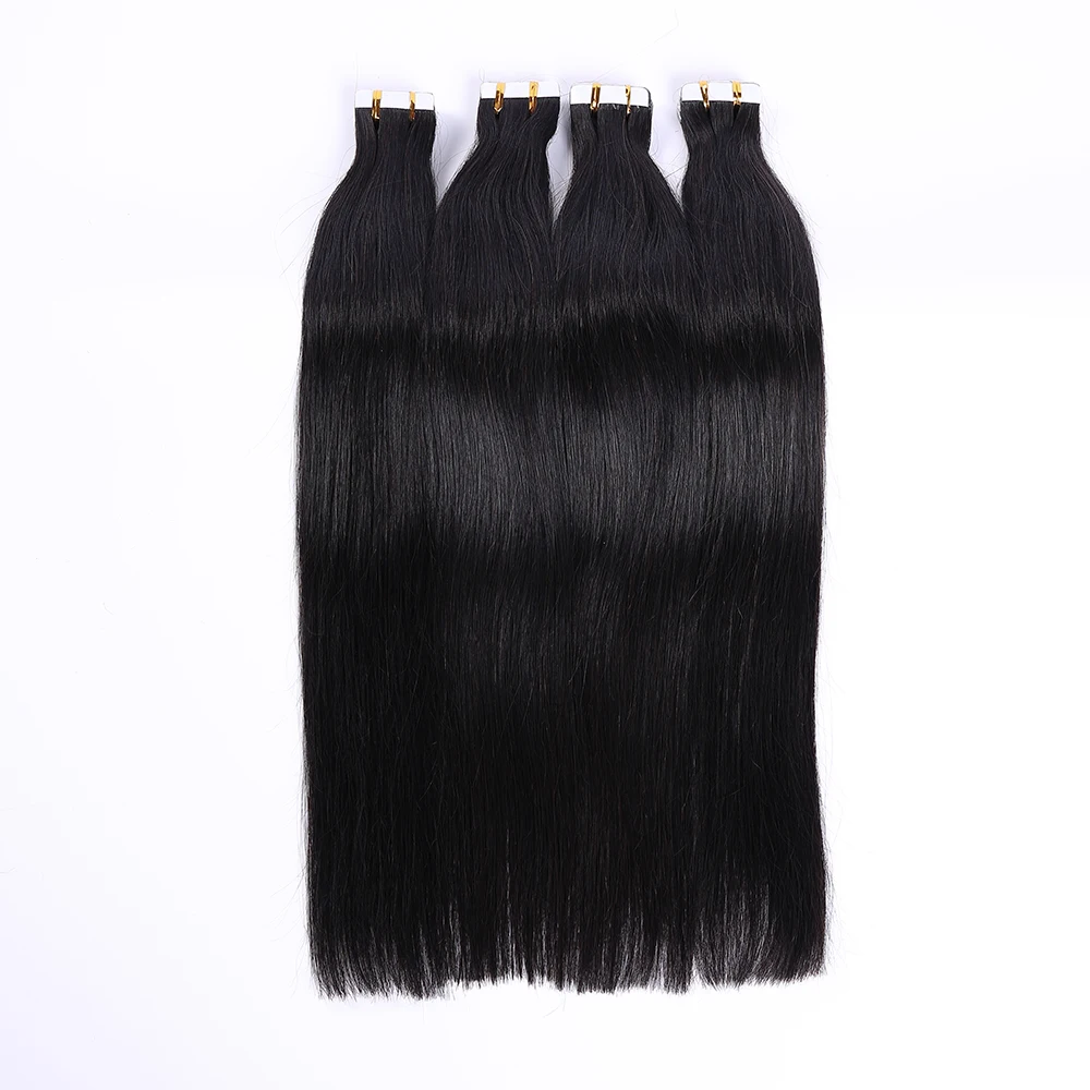 Cinta en extensiones de cabello humano liso Natural negro 100% cabello humano Remy 20 40 Uds cinta de trama de piel sin costuras en extensiones