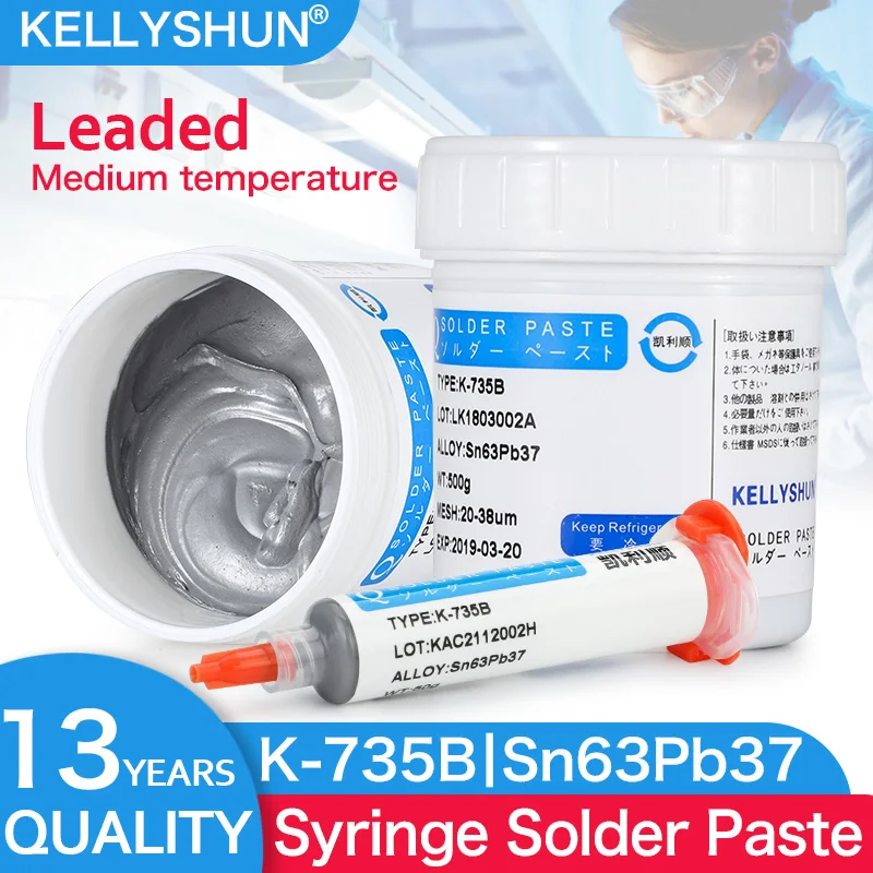 KELLYSHUN Solder Paste, Leaded Syringe Welding Paste, for Soldering BGA LED SMD Containing Silver Sn63 Electronics Tin Paste