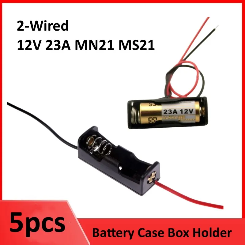 5 قطعة 23a/A23 بطارية 12 فولت حامل قصاصة صندوق أسود 2-السلكية 23a Mn21 Ms21 حاوية البطارية مع سلك الرصاص