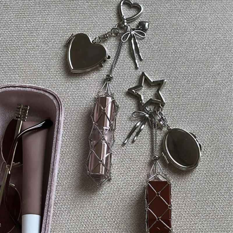 Mini Metal Net Pocket Lipstick Bag Keychain Portable Cosmetic Protective Cover Practical Lip Balm Holder Bag Charm Decor