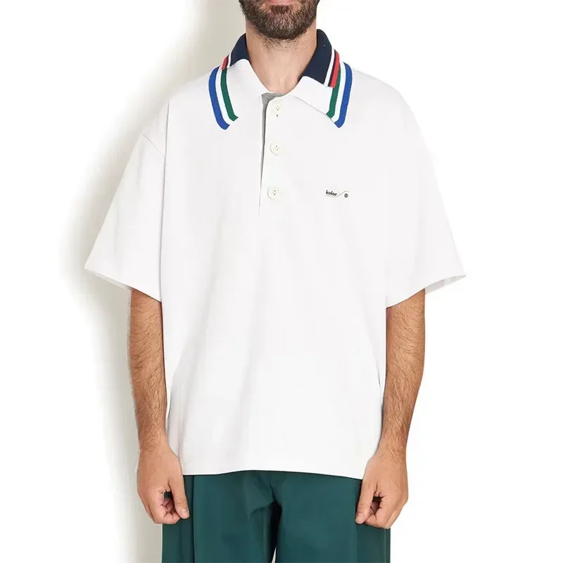 Japanese three-color splicing embroidered double-layer collar pearl cotton POLO shirt Kolor