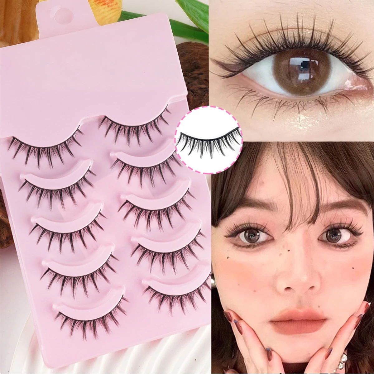 Soft Natural Manga Lashes 5 Pairs Long False Eyelashes Wispy Strip Lashes For Korean Doll Eye Makeup