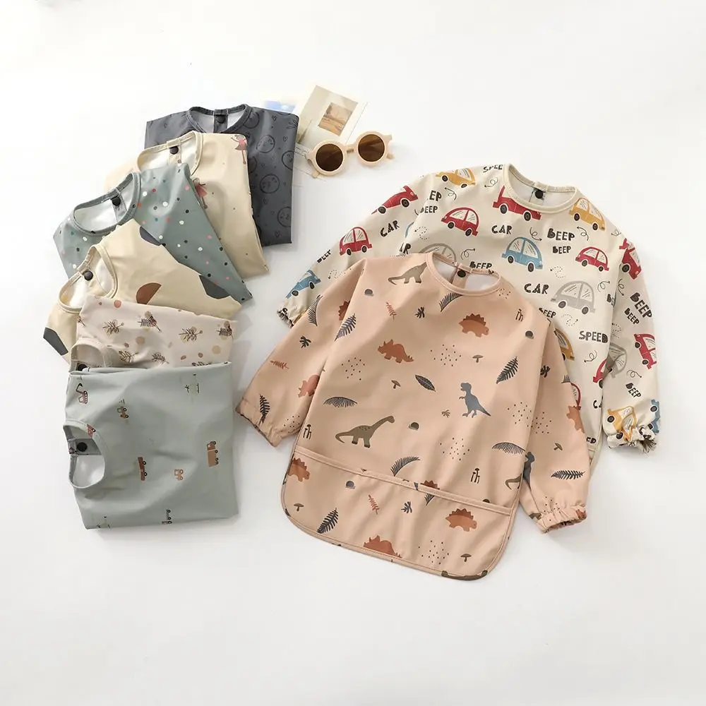 Bib Bayi Anti Kotor, Dapat Dicuci Mesin, Lengan Panjang, Dapat Disesuaikan, Usia 6-54 Bulan, Apron Anti Air, Cakupan Penuh, untuk Balita