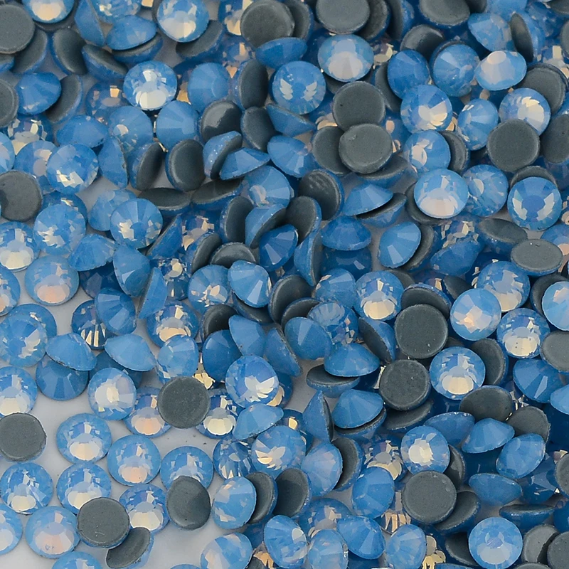 SS6-SS30 Blaue Opal-Glas-Strasssteine, Kristall-Hotfix-Strasssteine zum Aufbügeln, flache Rückseite, Glitzersteine, Stoff, Kleidungsdekorationen