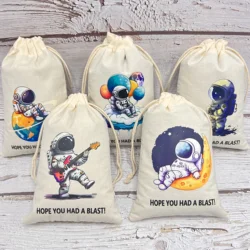 5pcs Astronaut Theme Party Favor Treat Bags Cotton Gift Bags Birthday Party Decor Kids Wedding Party Bag Baby Shower