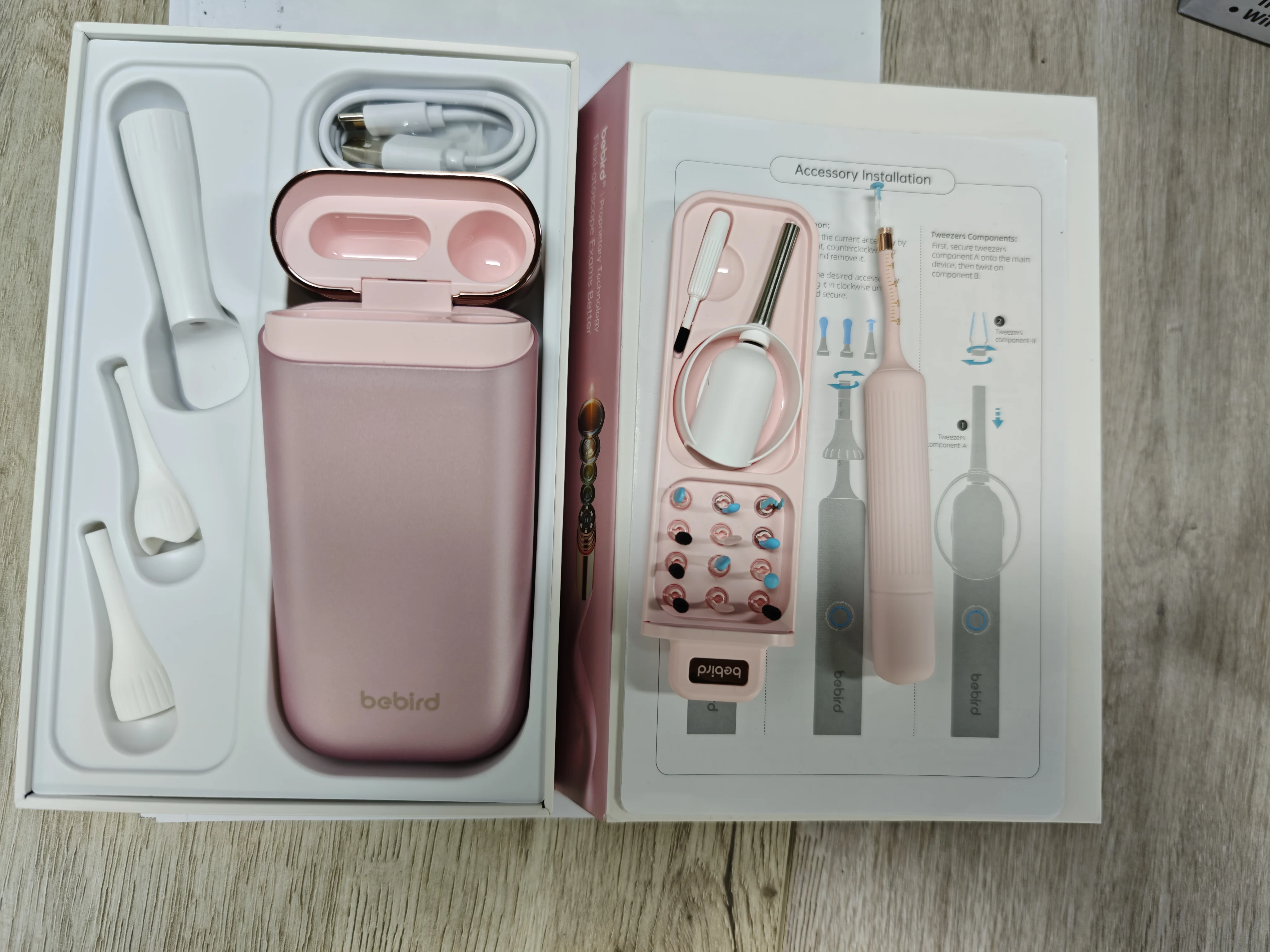 Nettoyeur de cire d'oreille visuel intelligent 4 en 1, avec caméra, Endoscope HD, outil d'otoscope de nettoyage visuel multifonctionnel des oreilles, comprend un stockage