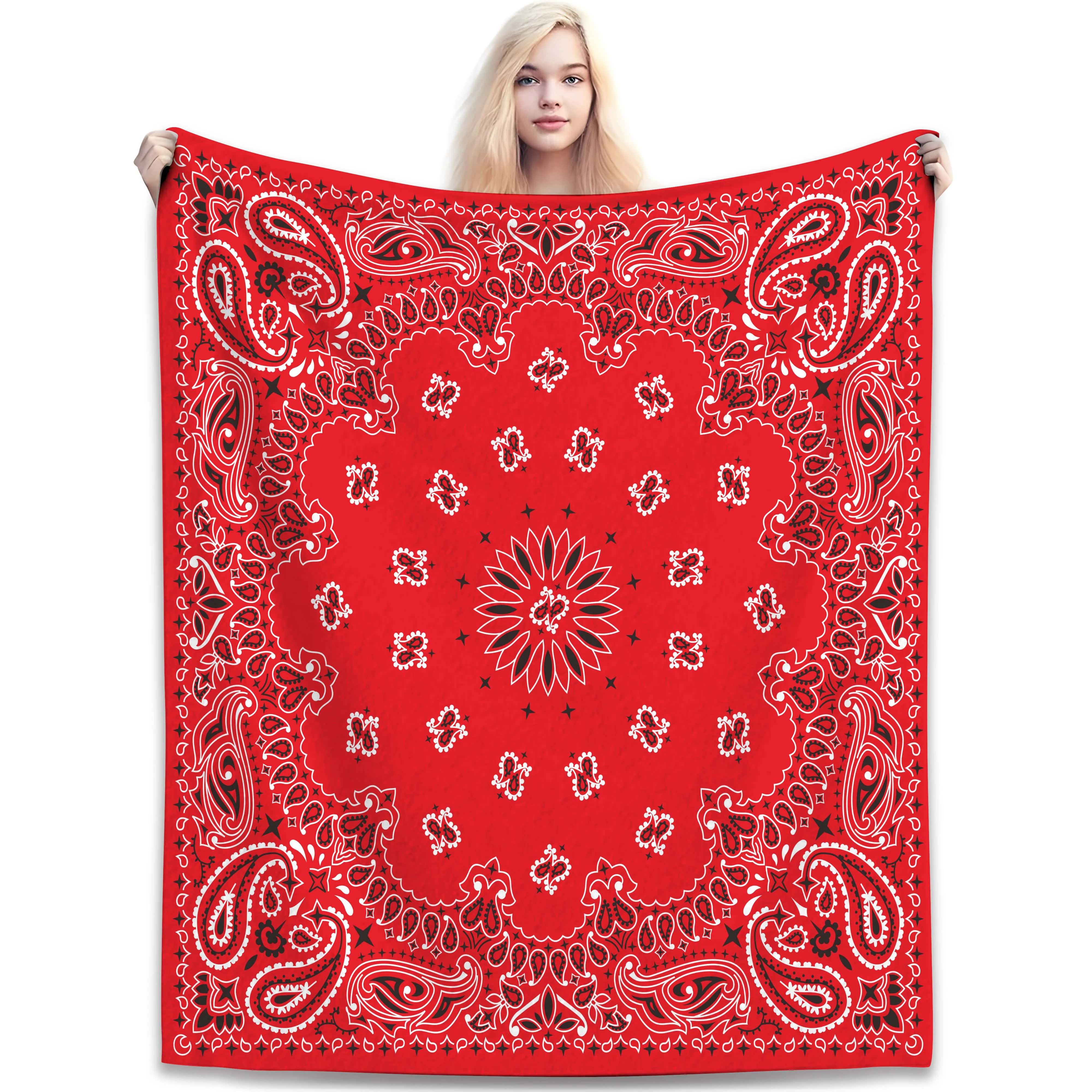 1pc Blanket Bohemian Paisley Pattern Retro Gift Flannel Blanket Machine Washable Digital Printed Polyester Blanket