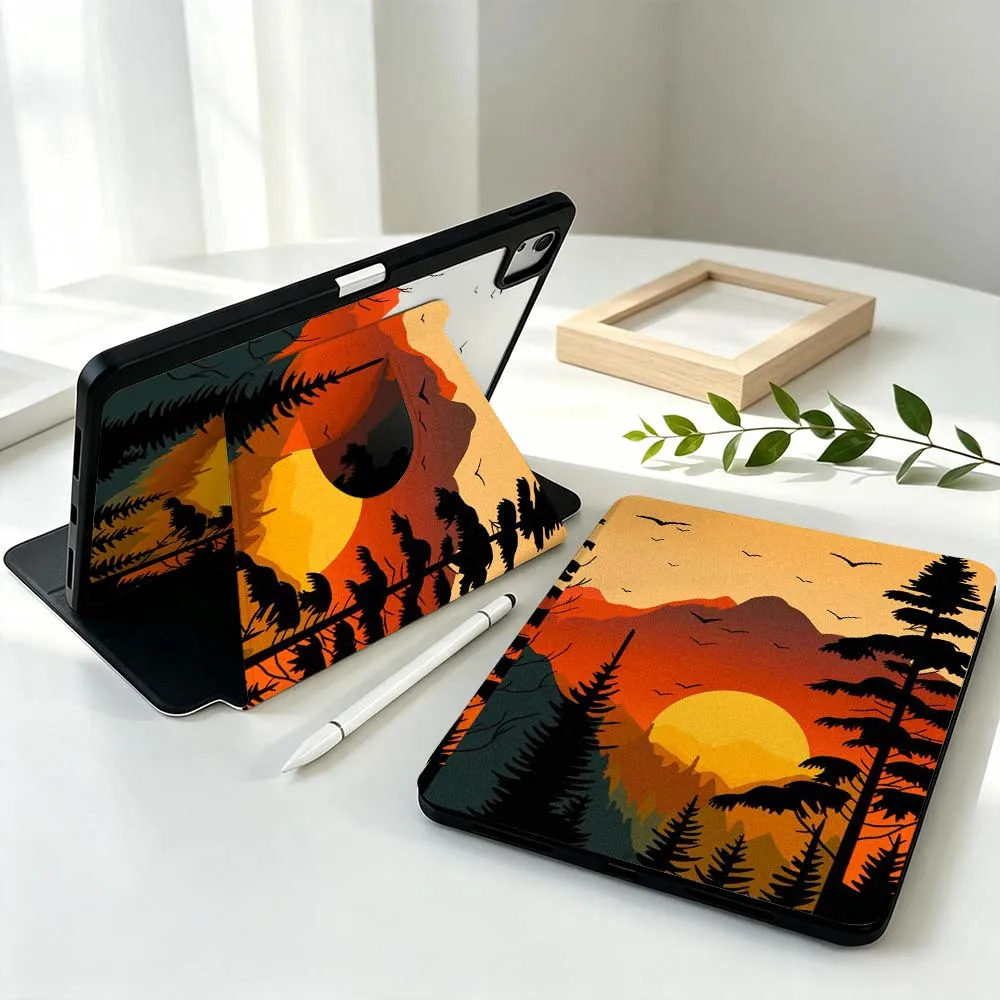 Design Sunset Landscape For Samsung Galaxy Tab S11 S10 S9 S8 A11 FE Plus Ultra 360° Rotation Stylus Storage Tablet Case