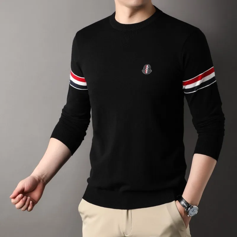 2024 Autumn and Winter New Men\'s Fashionable Round Neck Base Sweater Classic Casual Striped Fashionable Men\'s Pullover Sweater