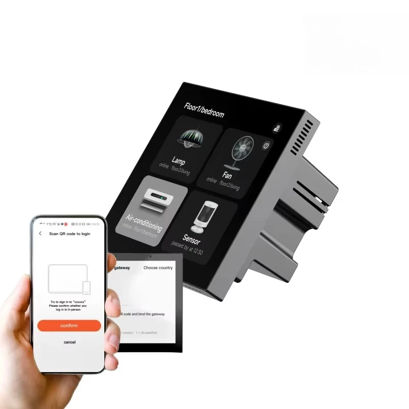 

4-дюймовая электрическая сенсорная панель управления для умного дома и отелей на Android с управлением через приложение и голосовым управлением, интегрированная система фонового освещения