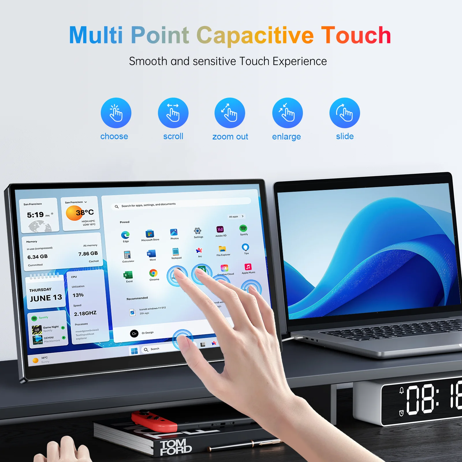 14 inch Portable Touch Monitor 1920x1200 16:10 for External Second Screen CCTV Computer Car System Display with 75*75mm VESA