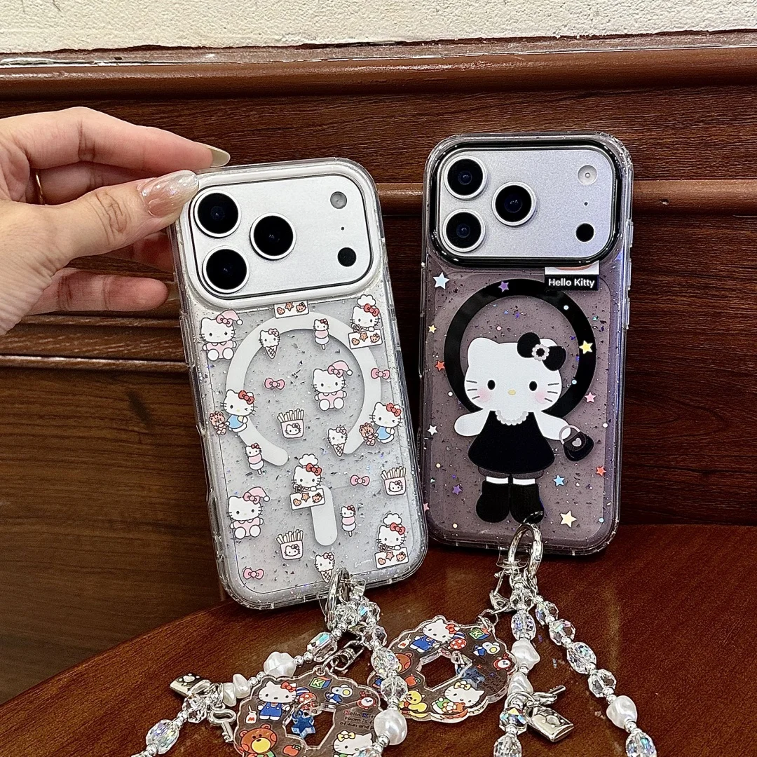 

Cartoon daily life Hello Kitty Magnetic Grip Holder Magsafe Wireless Charge Phone Case For iPhone 17 16 15 14 13 Pro Max Cover﻿