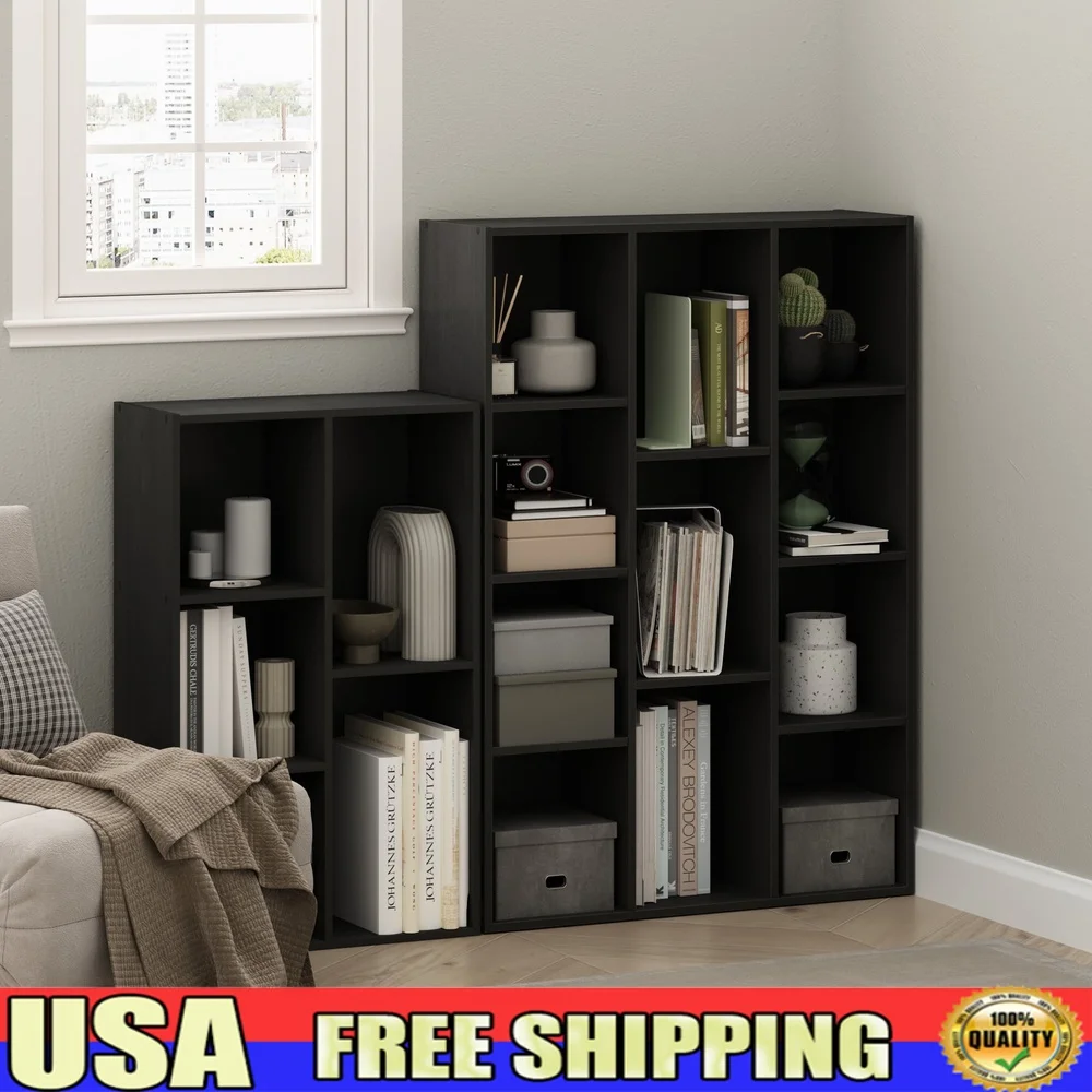 

11-Cube Reversible Open Shelf Bookcase Durable Composite Wood Storage Unit Living Room Bedroom Modern Home Decor