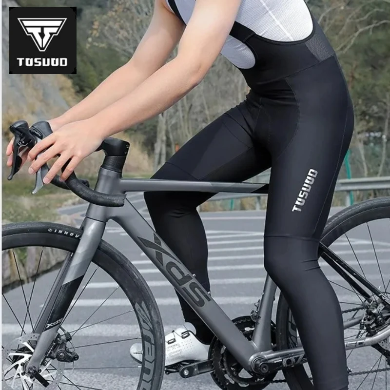 

TOSUOD Men's Cycling Bib Long Pants High Stretch Wide Straps Elastic Interface Padding Shock-Absorbing Bicycle Sports Pants