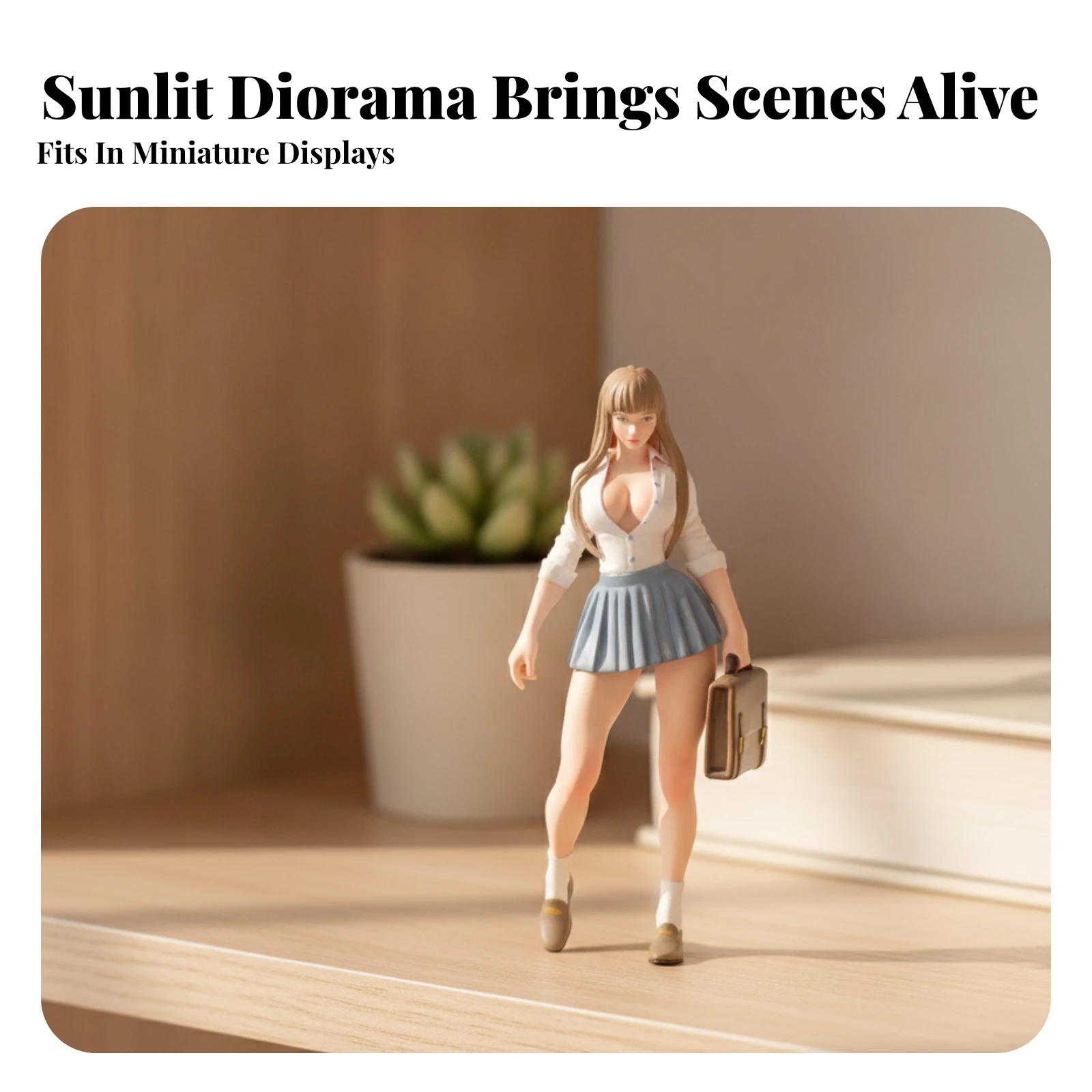 Detailed Painted Resin Figure with Bag 1/18 Scale Female School Uniform Model for Diorama Scenes
