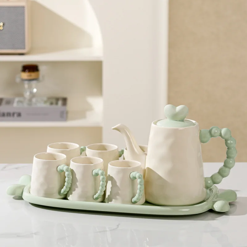 Heart Shaped Ceramic Cup and Teapot Set Household Porcelain Tea Set for Living Room Coffee Table Housewarming Gift Box