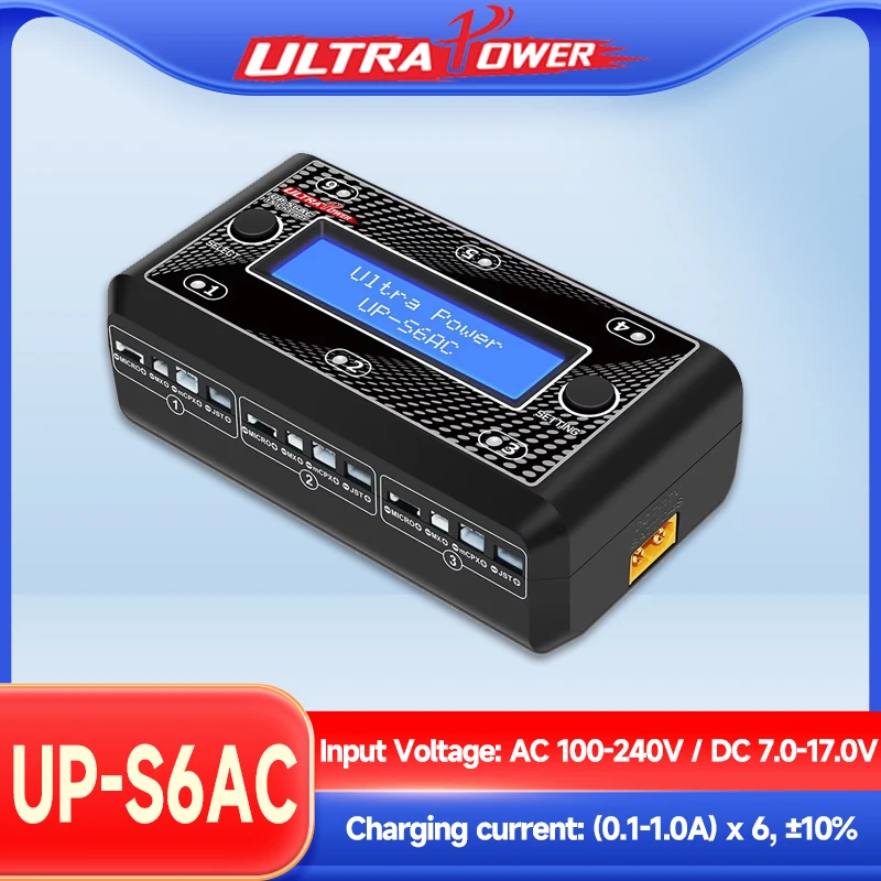 

UP-S6AC Channel Smart Charger LED Display Multi-Voltage AC/DC Input for Single-Cell LiPo/LiHV Batteries