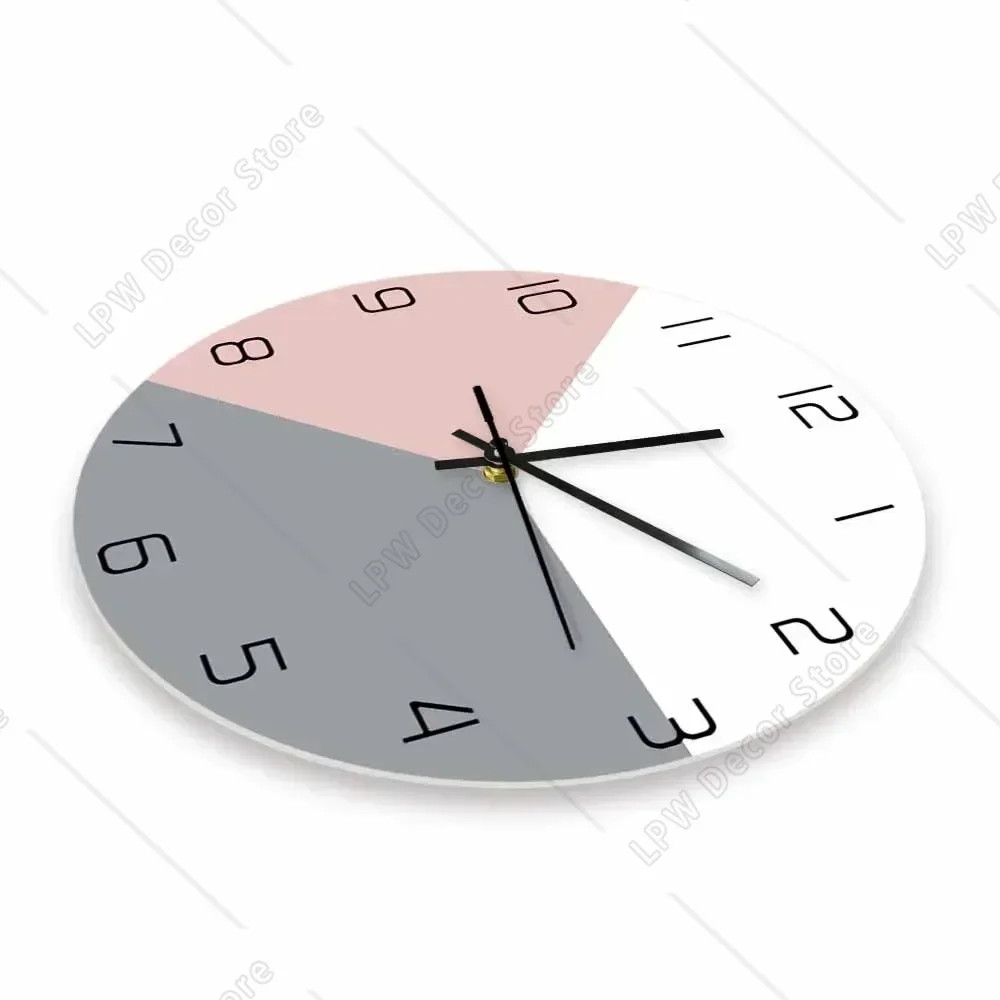 Pink Grey White Modern Design Printed Wall Clock For Bedroom Simple Design Minimalist Wall Art Multi Colors Silent Quartz Clock