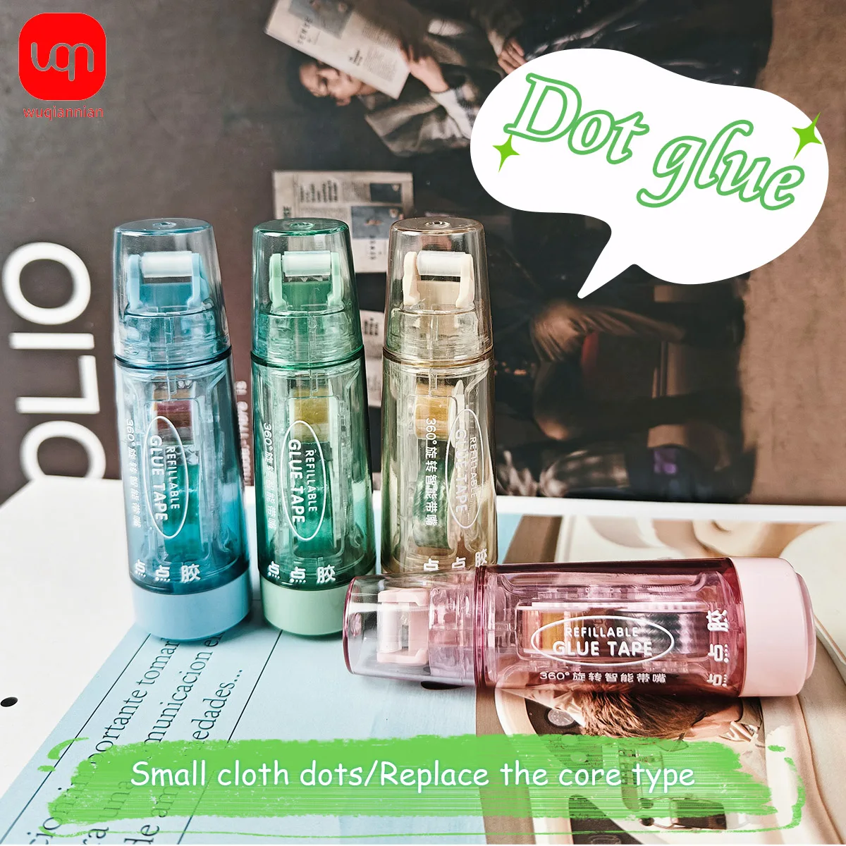 WQN 1 قطعة + 1 مجموعة بديلة. قلم غراء مدبب على الوجهين مع 360 درجة ° رأس دوار، ألوان عشوائية، صنبور لاصق عالي الجودة #1