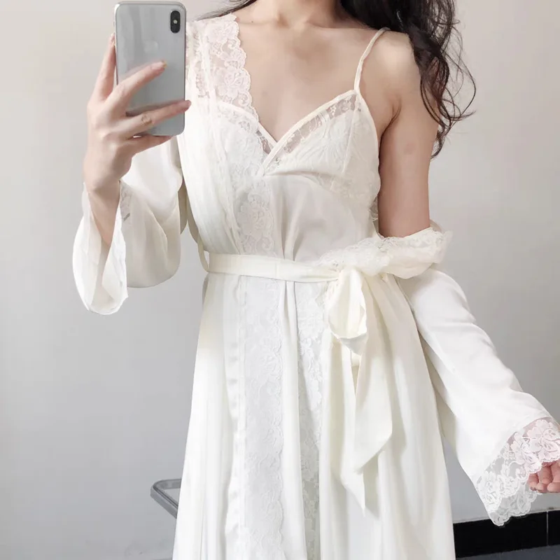 Sexy White Bride Bridesmaid Wedding Robe New Spring Summer Women Sleepwear Bathrobe Loose Casual Nightwear Silk Rayon Home Dress