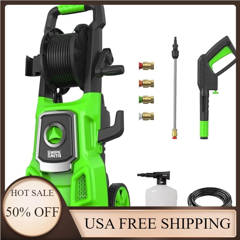 

Electric Pressure Washer, with Hose Reel, 4 Quick-Connect Nozzles, Foam Cannon, 3000 Max PSI Pressure, Portable to Use