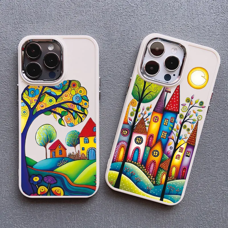 Hand Painted Forest House Silicone Phone Case For iphone 16 15 14 Pro Max Plus 11 13 12 Pro Max X XR XS 7 8 SE2 Shockproof Cover