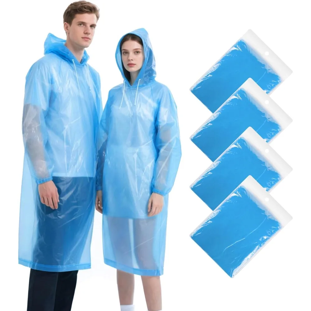 

4-пакет одноразовых дождевых пончиков для взрослых, семейный пакет аварийных пончиков для мужчин и женщин, дождевые пончо с капюшоном и рукавами