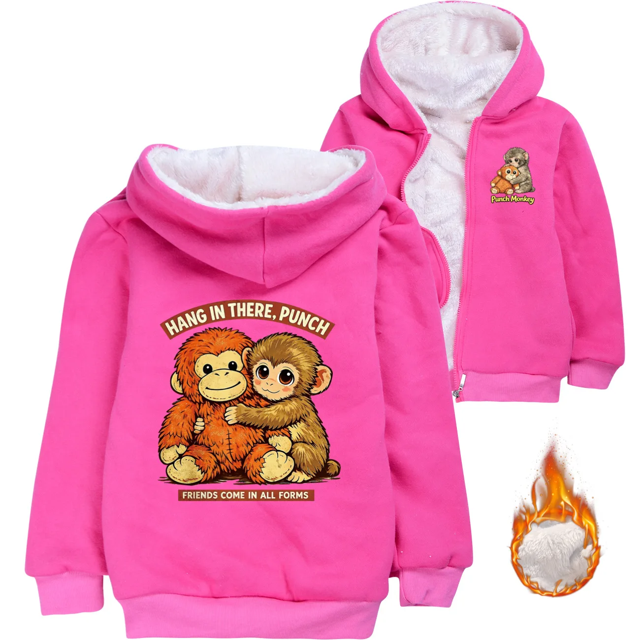 Punch Monkey Funny Print Kids Zipper Hoodie Jacket Winter Pullover Sweatshirt for Teen Girls Boys Children's Hoody Coat