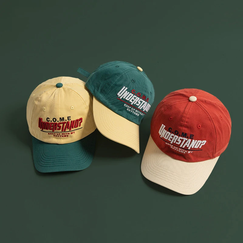 Topi bisbol bordir serbaguna wanita, topi olahraga kepala besar, topi bisbol kontras kerai santai luar ruangan, topi Hip-hop dapat disesuaikan