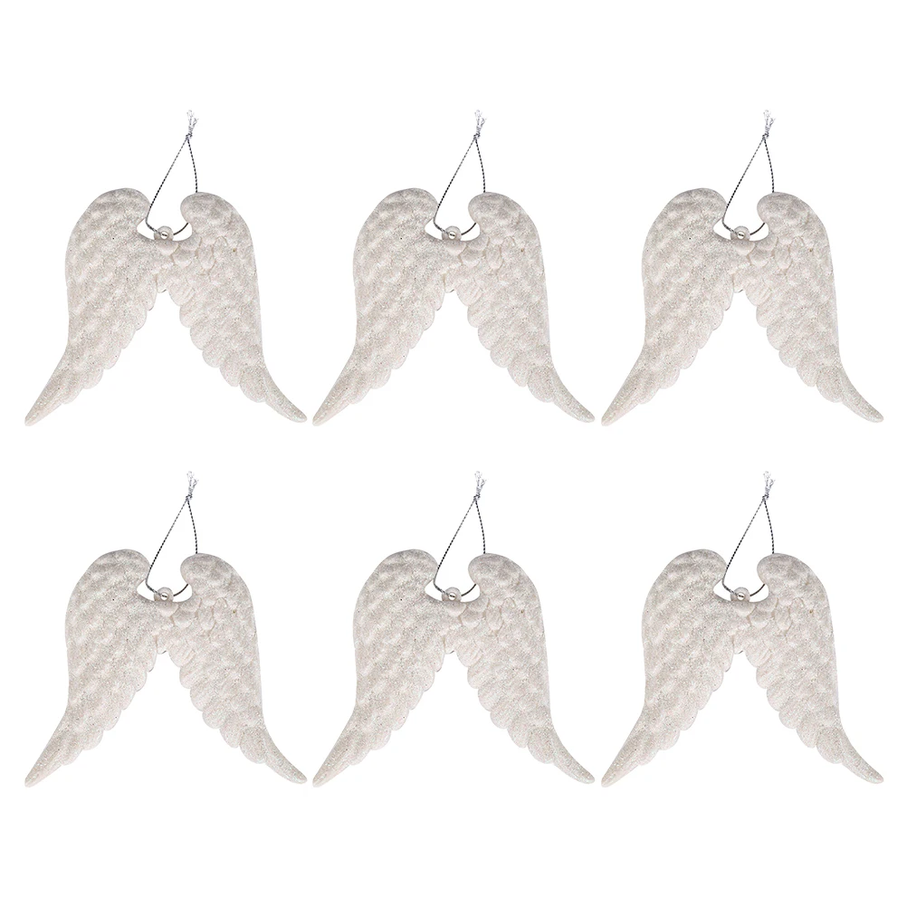 

6Pcs Christmas Angel Wing White Hanging Ornaments Xmas Tree Decorations DIY Crafting Props Holiday Party Accessories