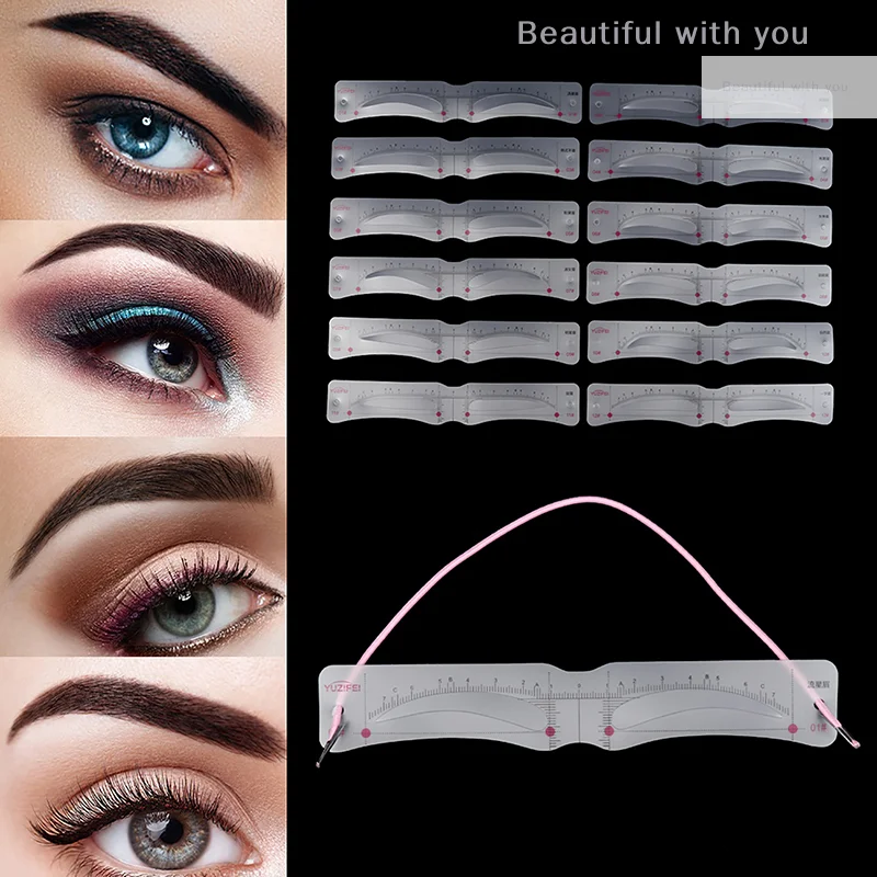 

12 Style Fixable Eyebrow Stencil Grooming Shaper Template Reusable Stickers Make Up Tools For Eye Brow Stamp Pen Pencil Cosmetic