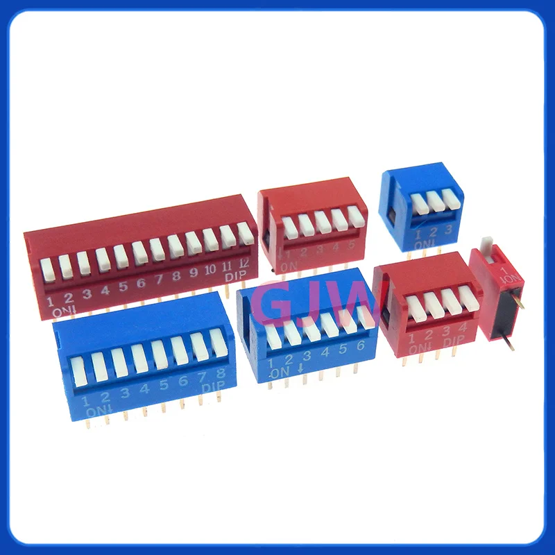 10PCS red Blue 1/2/3/4/5/6/8/10/12 Position bits dip TOGGLE switch doule Row PITCH 2.54MM Slide Switches Right Angle