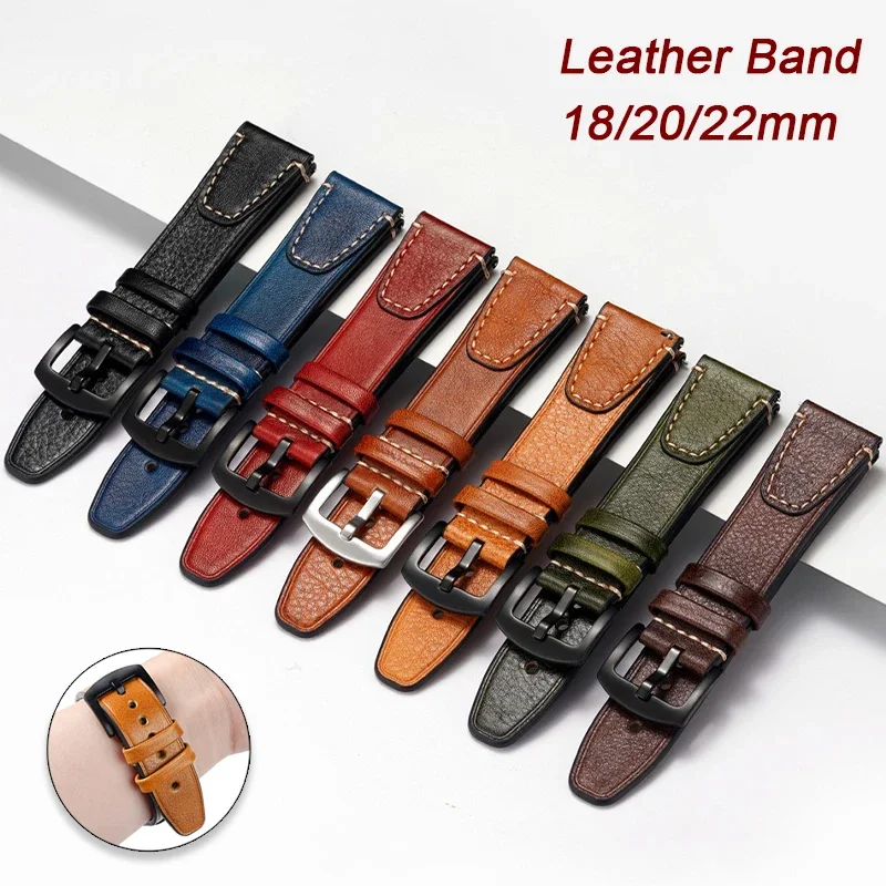 18mm 20mm 22mm Leather Strap Vintage Cowhide Watchband Quick Release Universal Wristband for Seiko for Rolex Replacement Band
