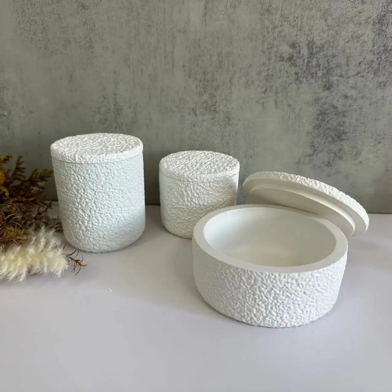 Round Lava Texture Candle Jar Cement Mold Cement Candle Cup Vessel Mold with Lid DIY Storage Jar Pen holder Resin Pots Molds