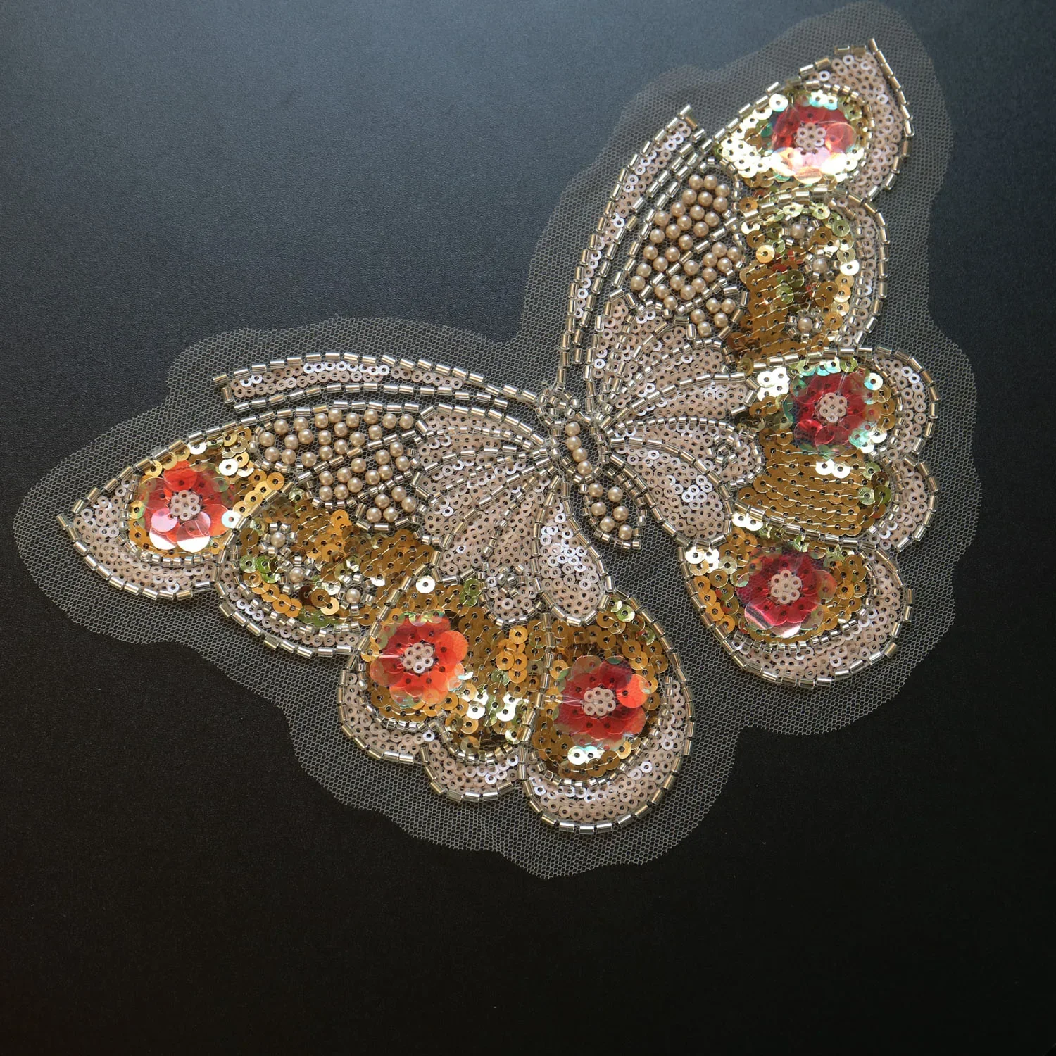 1pc Luxury beaded sequin embroidery butterfly lace appliques for wedding dresses Rhinestone lace applique parches ropa